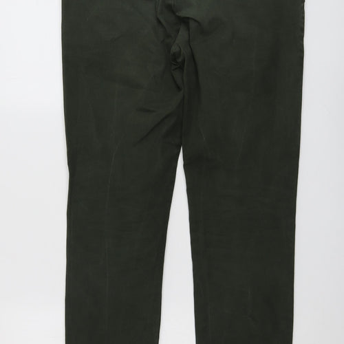 Marks and Spencer Mens Green Cotton Chino Trousers Size 32 in L31 in Regular Button