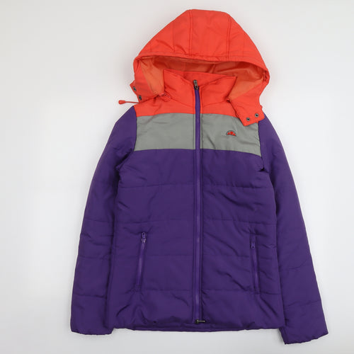 ellesse Womens Purple Geometric Puffer Jacket Jacket Size 10 Zip