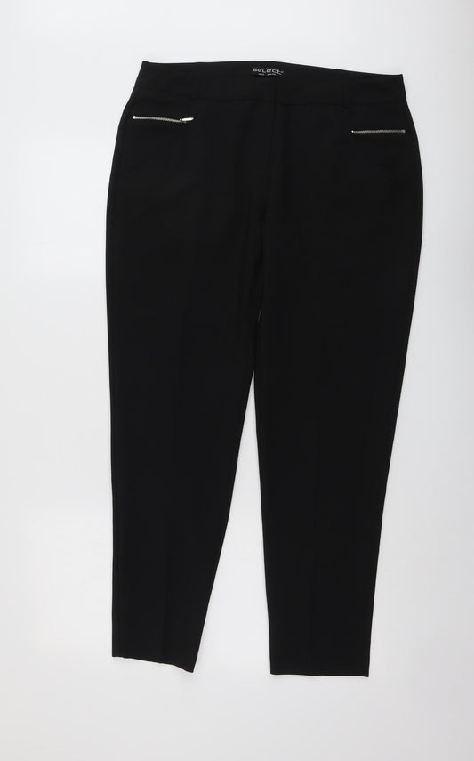 Select Womens Black Polyester Carrot Trousers Size 14 L28 in Regular Button