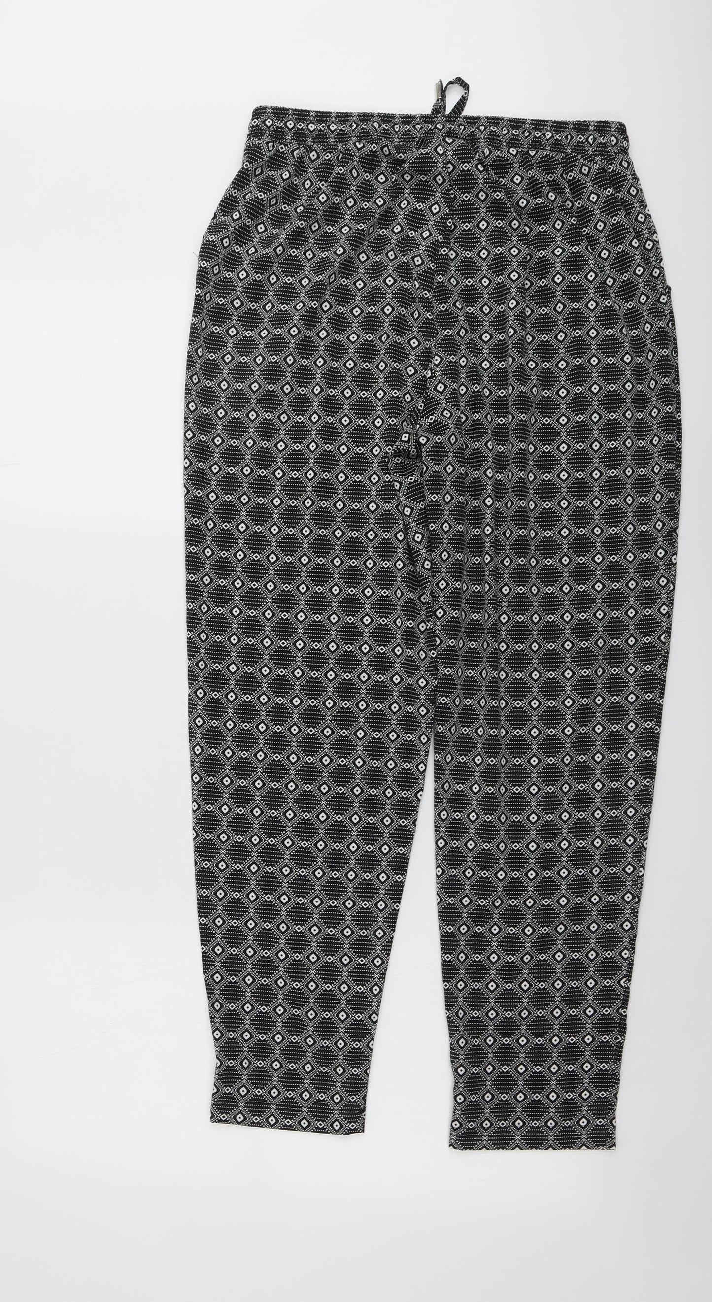 New Look Womens Black Geometric Polyester Trousers Size 12 L27 in Regular Drawstring