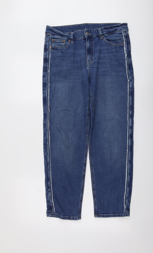 Marks and Spencer Womens Blue Cotton Straight Jeans Size 12 L27 in Regular Button