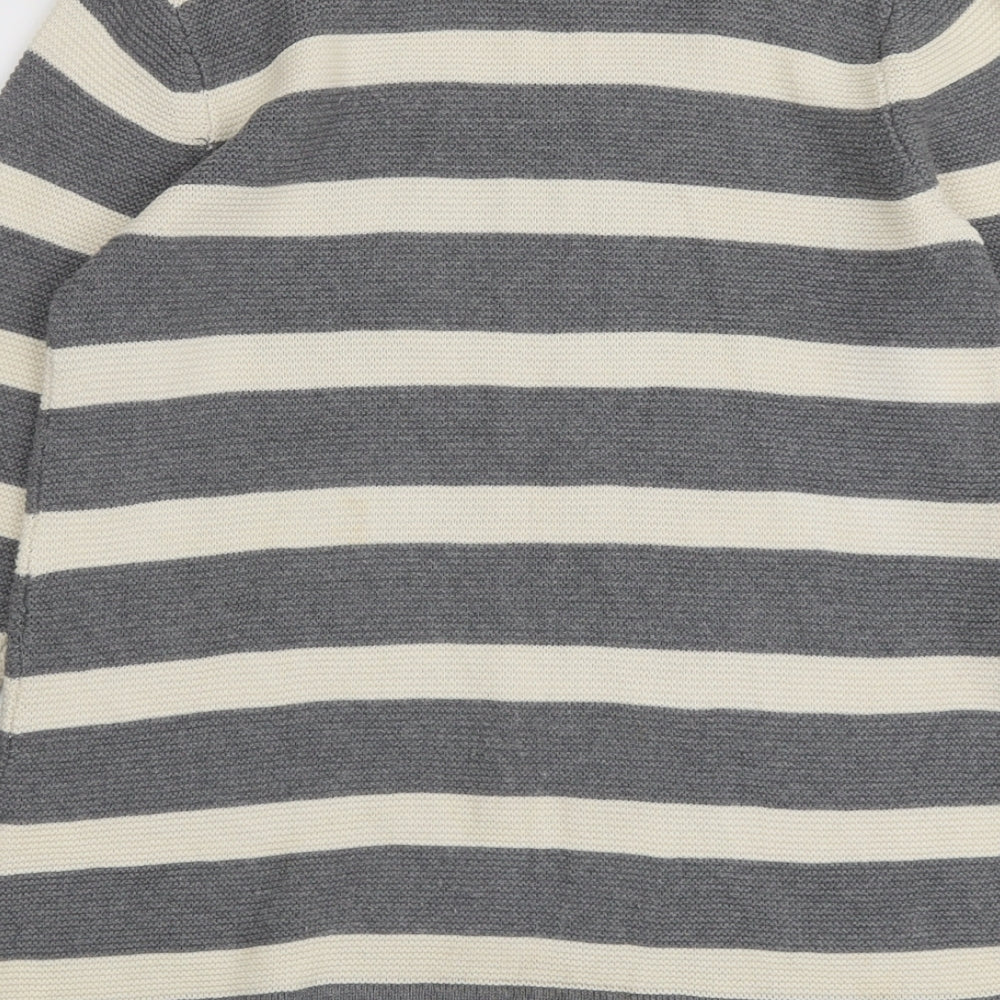 Fenn Wright Manson Womens Grey Round Neck Striped Cotton Pullover Jumper Size 12