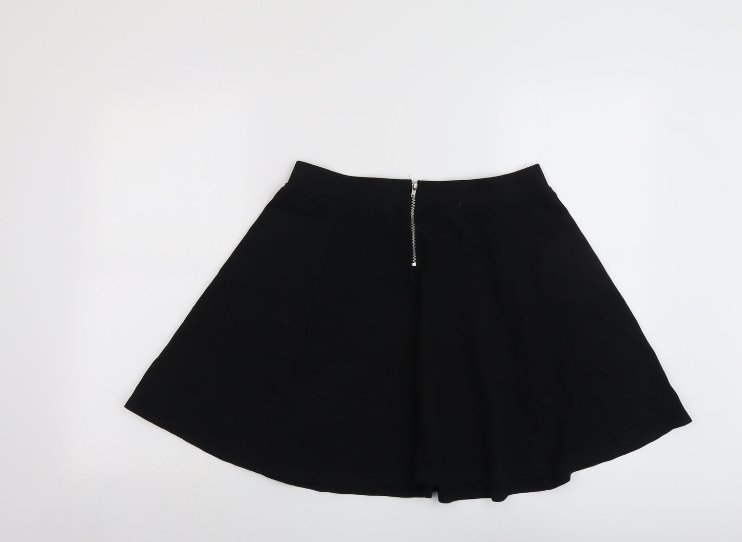 H&M Womens Black Viscose Swing Skirt Size L Zip