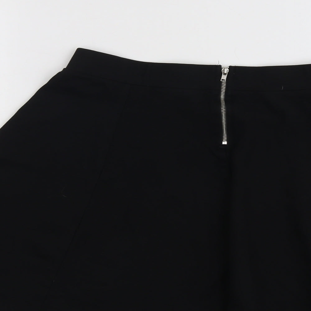 H&M Womens Black Viscose Swing Skirt Size L Zip