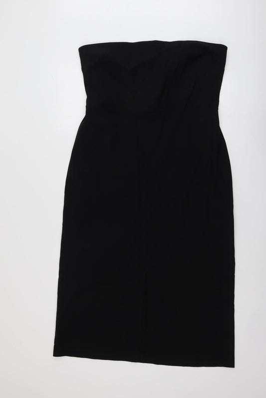 Marks and Spencer Womens Black Viscose A-Line Size 18 Off the Shoulder Zip