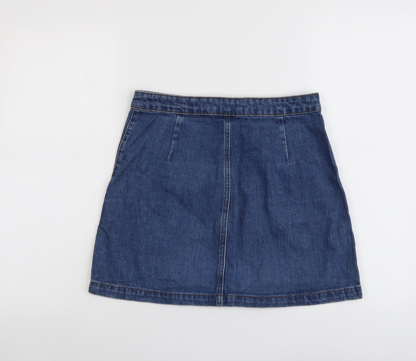 Topshop Womens Blue Cotton A-Line Skirt Size 28 in Button