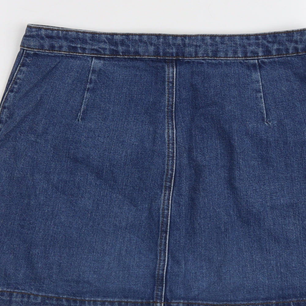 Topshop Womens Blue Cotton A-Line Skirt Size 28 in Button