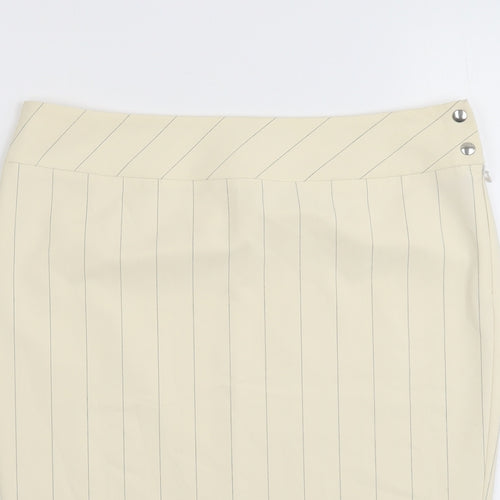 Klandestine Womens Beige Striped Polyester Straight & Pencil Skirt Size 14 Snap