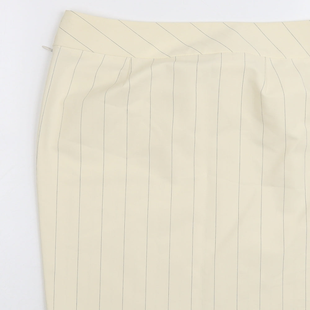 Klandestine Womens Beige Striped Polyester Straight & Pencil Skirt Size 14 Snap