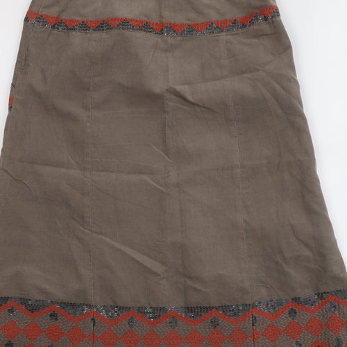 Monsoon Womens Brown Geometric Cotton A-Line Skirt Size 8 Zip