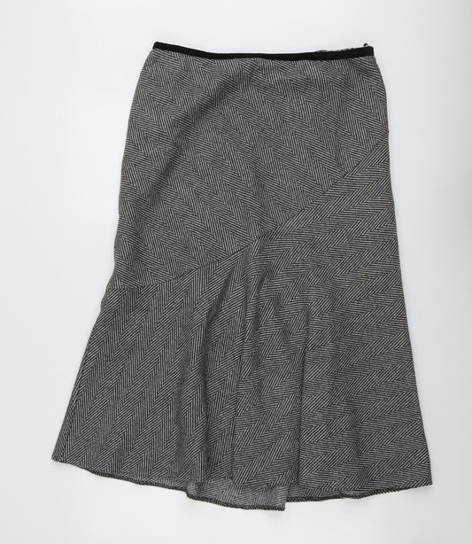 Marks and Spencer Womens Grey Herringbone Wool Swing Skirt Size 14 Zip