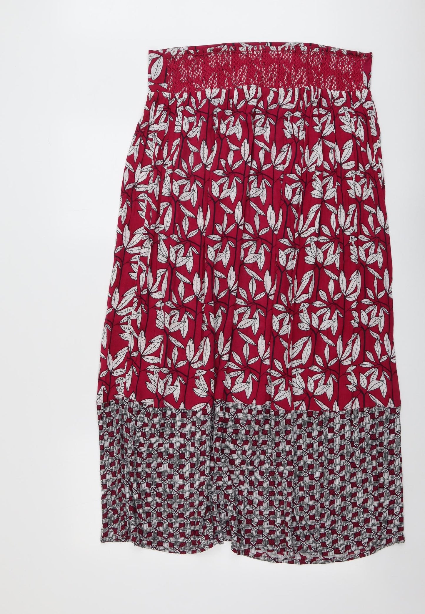 White Stuff Womens Pink Geometric Viscose Peasant Skirt Size 14 - Leaf Pattern