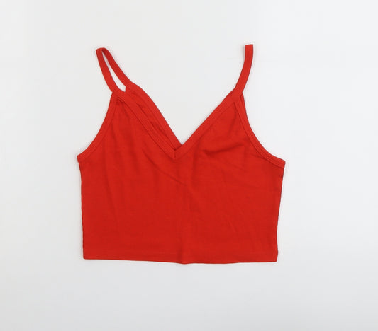 Zara Womens Red Cotton Cropped Tank Size S V-Neck