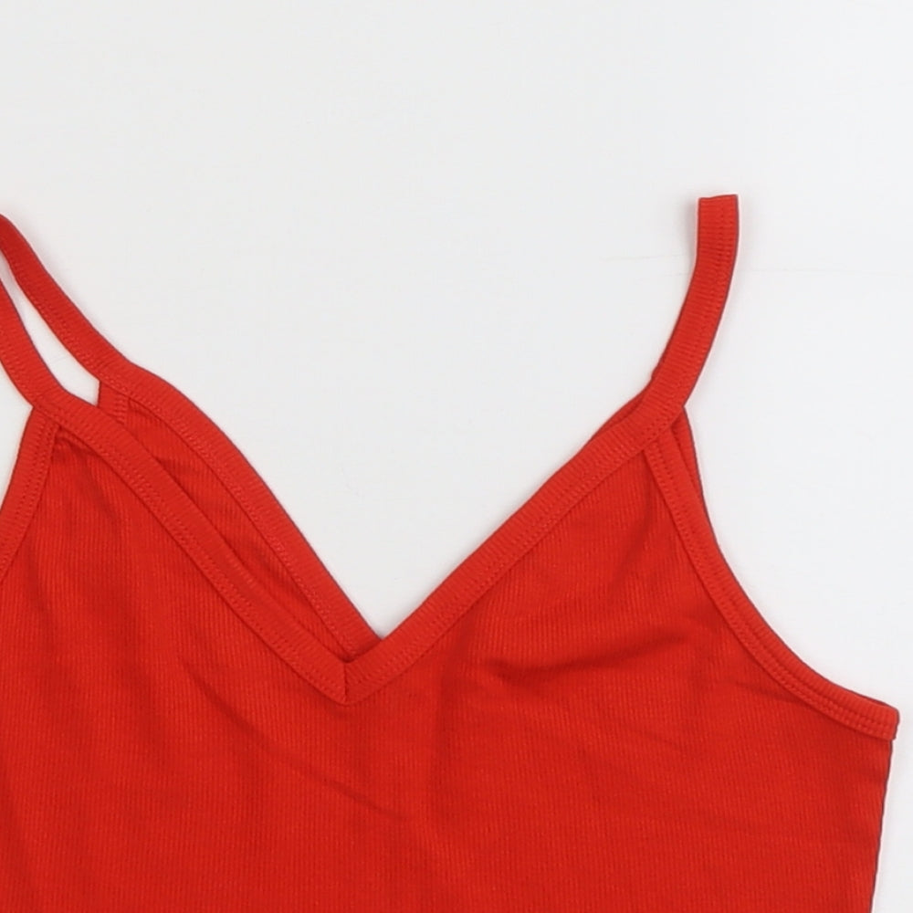 Zara Womens Red Cotton Cropped Tank Size S V-Neck