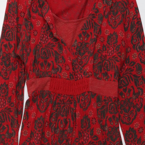 White Stuff Womens Red Geometric Cotton Shift Size 16 Round Neck Pullover