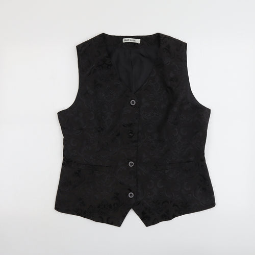 Grace Karin Mens Black Paisley Polyester Jacket Suit Waistcoat Size 40 Regular
