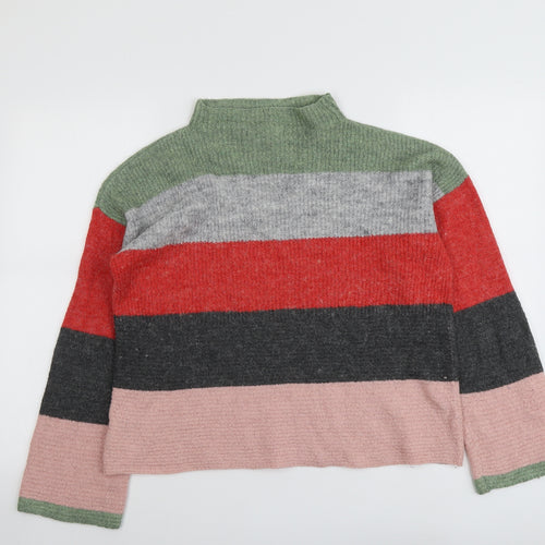 NEXT Womens Multicoloured Mock Neck Striped Acrylic Pullover Jumper Size 10