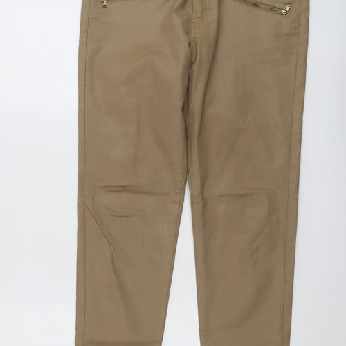 Zara Womens Beige Polyester Trousers Size 14 L29 in Slim Button