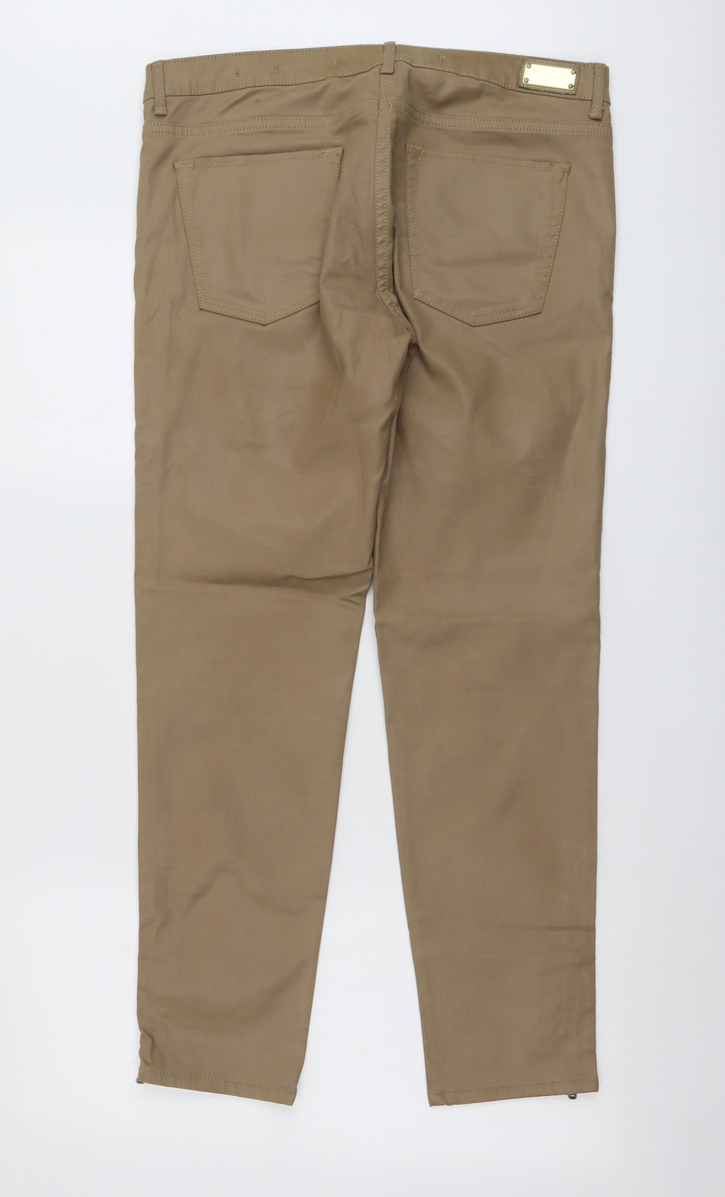 Zara Womens Beige Polyester Trousers Size 14 L29 in Slim Button