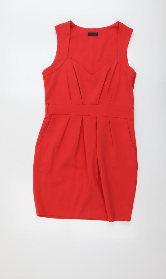 Miss Selfridge Womens Red Polyester Shift Size 14 V-Neck Pullover