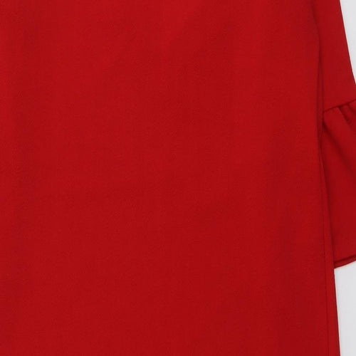 Boohoo Womens Red Polyester A-Line Size 14 V-Neck Pullover