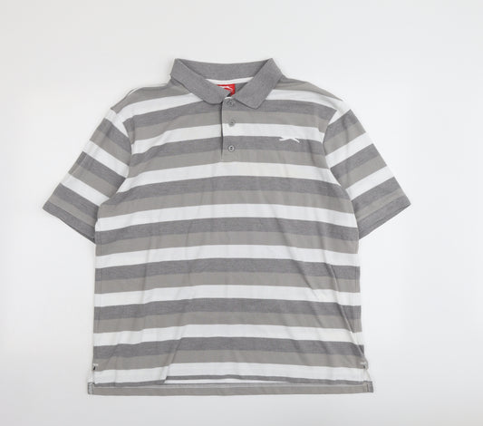 Slazenger Mens Grey Striped Cotton Polo Size XL Collared Button