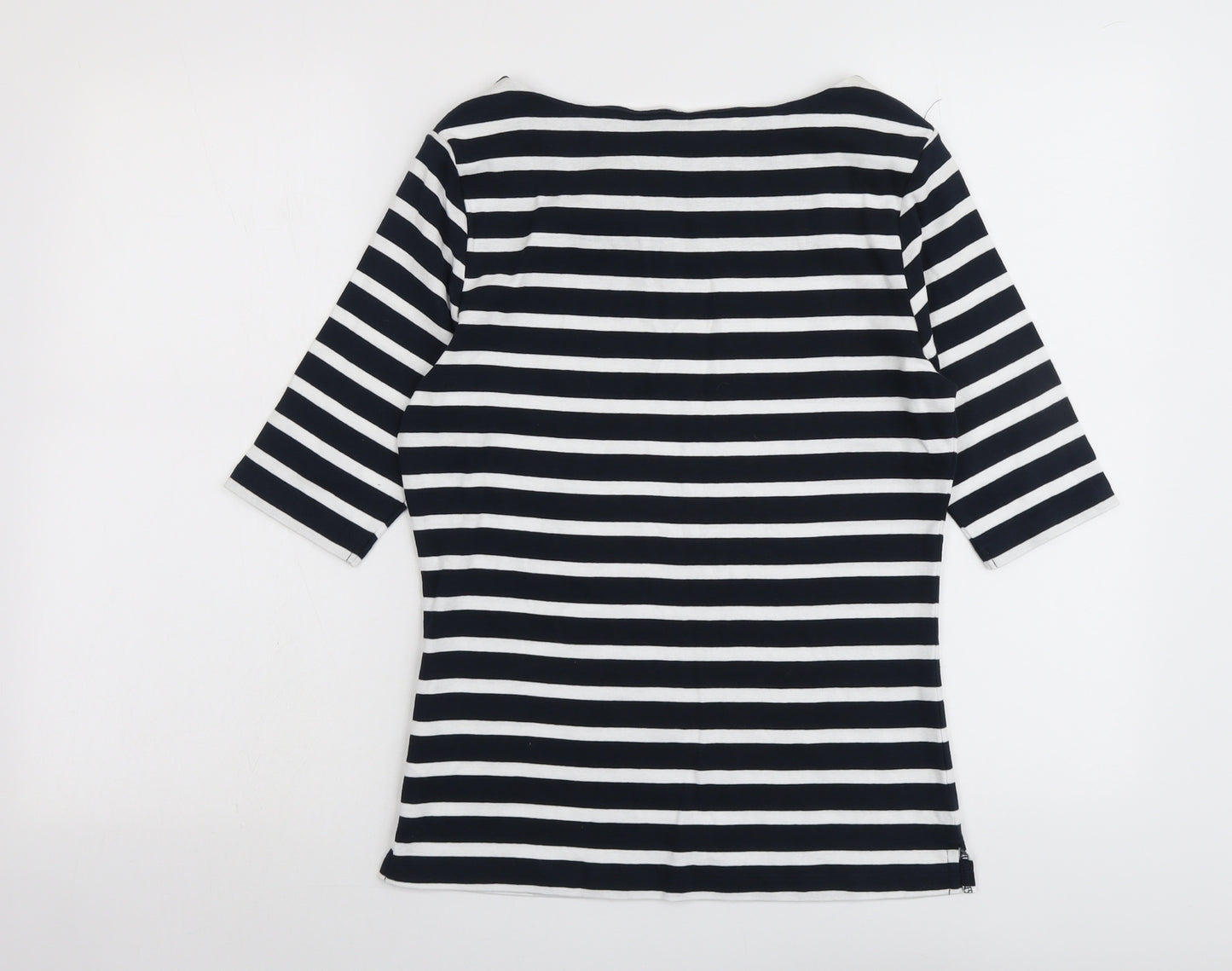 John Lewis Womens Blue Striped Cotton Basic T-Shirt Size 12 Round Neck