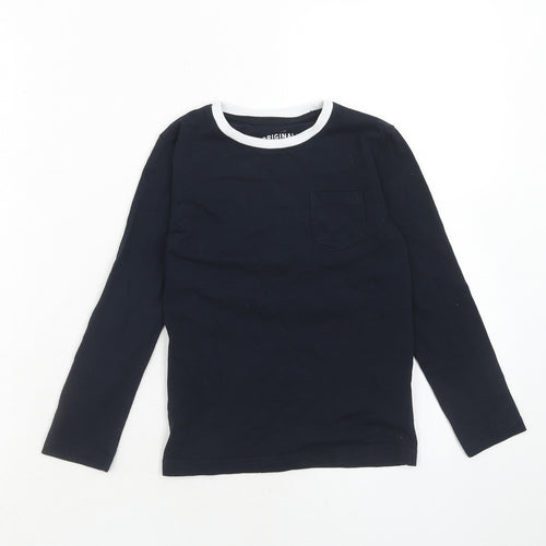 Marks and Spencer Boys Blue Cotton Basic T-Shirt Size 6-7 Years Round Neck Pullover