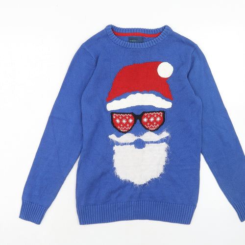 NEXT Boys Blue Round Neck Cotton Pullover Jumper Size 12 Years Pullover - Santa Claus