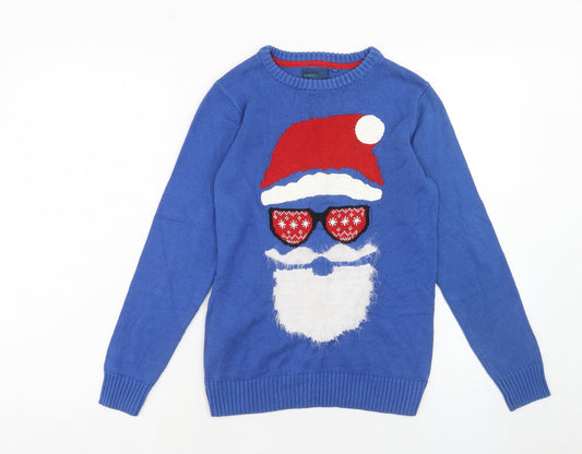 NEXT Boys Blue Round Neck Cotton Pullover Jumper Size 12 Years Pullover - Santa Claus