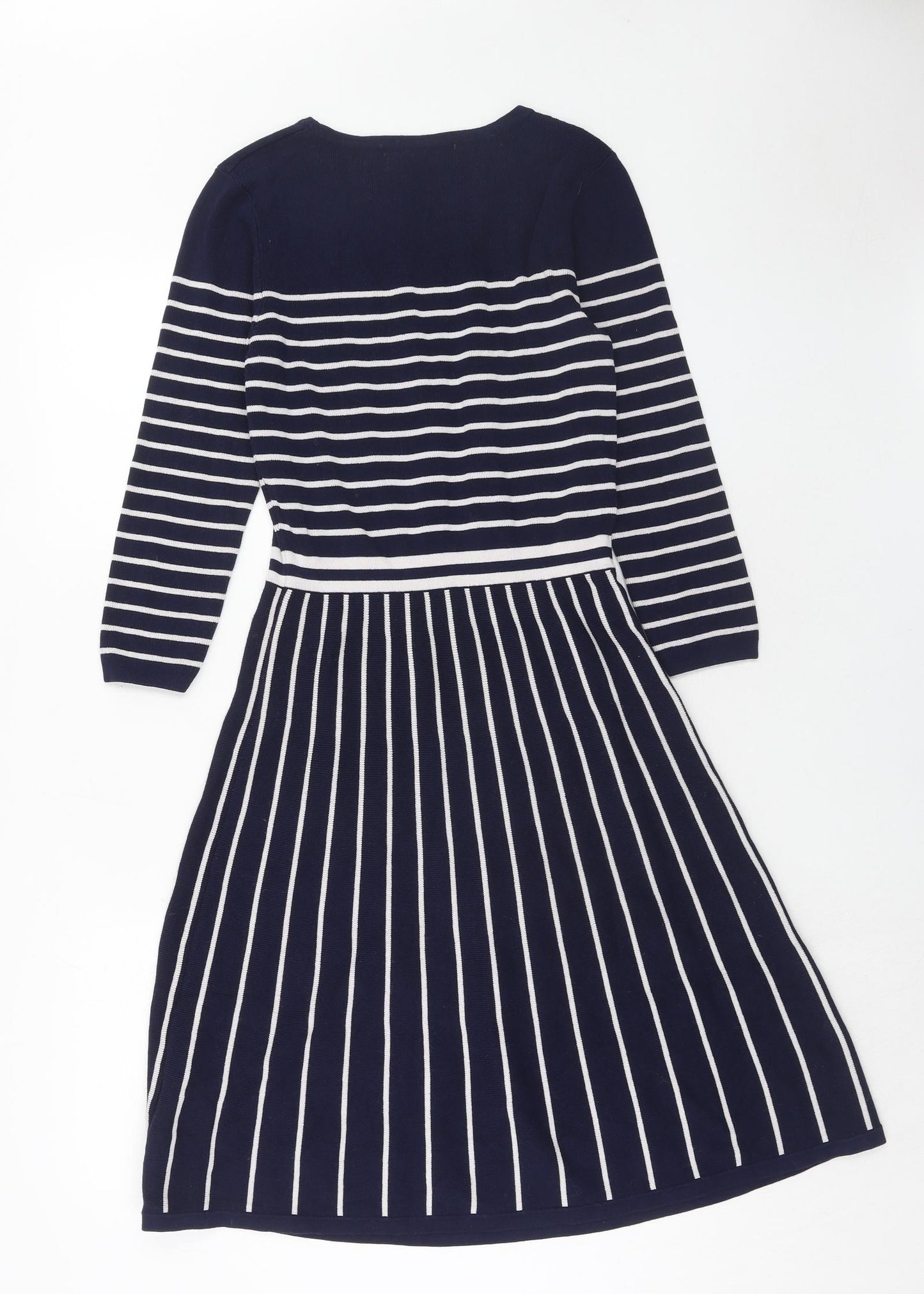 Paul Costelloe Womens Blue Striped Viscose Jumper Dress Size 10 Boat Neck Pullover
