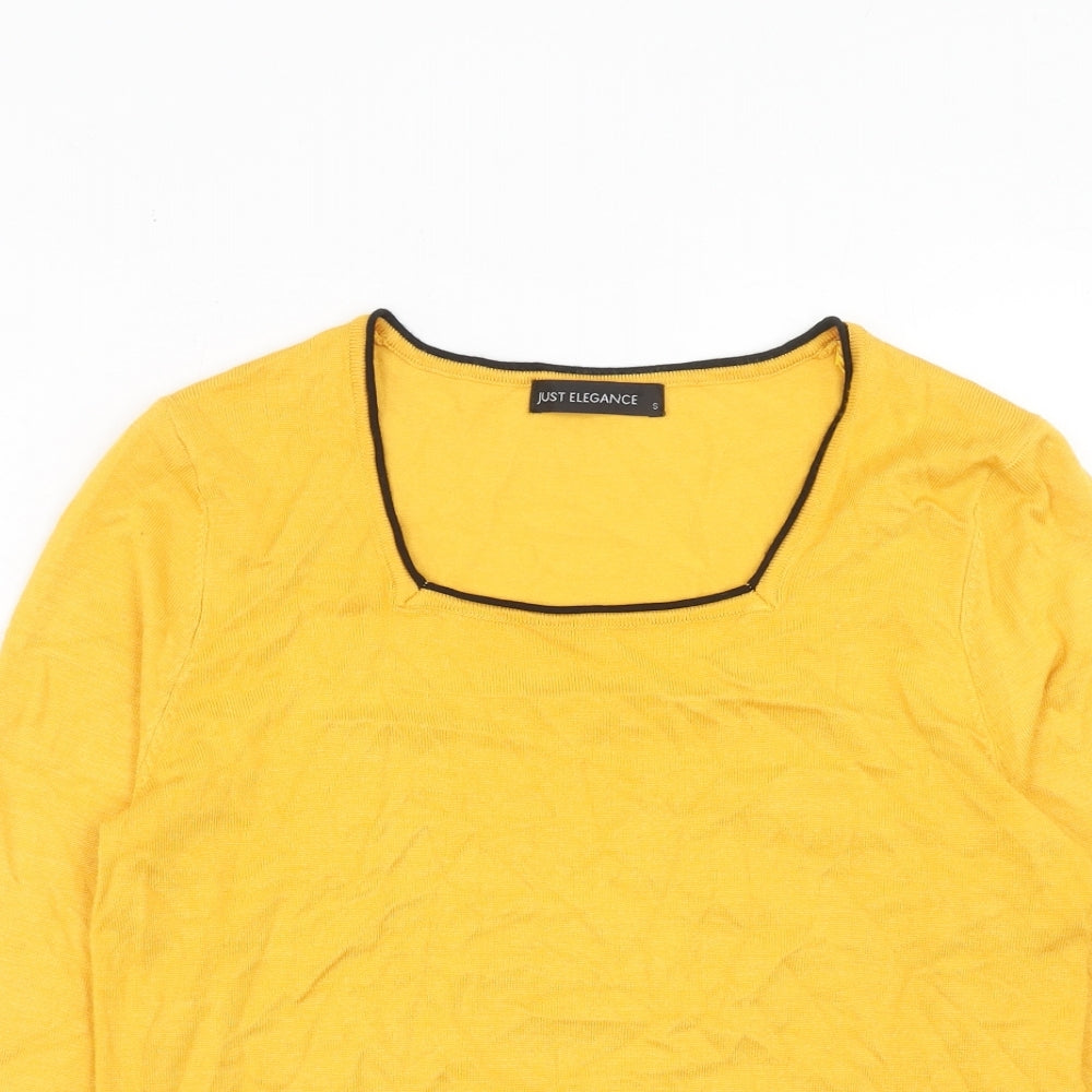 Just Elegance Womens Yellow Square Neck Viscose Pullover Jumper Size S