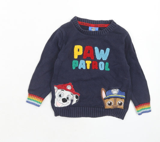 Paw Patrol Boys Blue Round Neck Cotton Pullover Jumper Size 2 Years Button