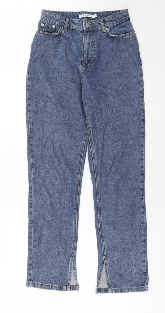 NA-KD Womens Blue Cotton Straight Jeans Size 8 Regular Zip