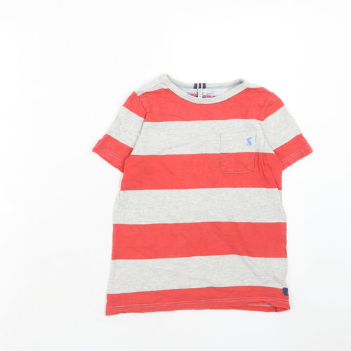 Joules Boys Red Striped Cotton Basic T-Shirt Size 7-8 Years Round Neck Pullover