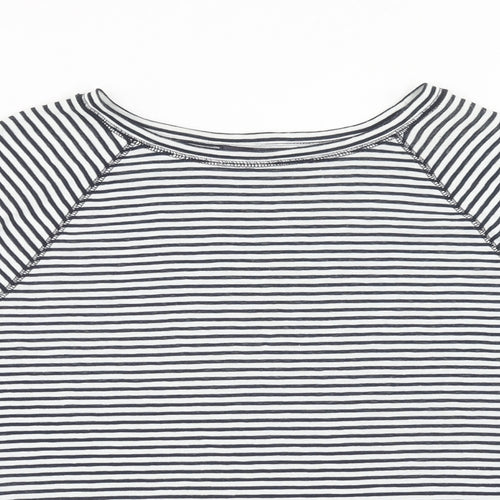 Marks and Spencer Womens White Striped Cotton Basic T-Shirt Size 14 Boat Neck