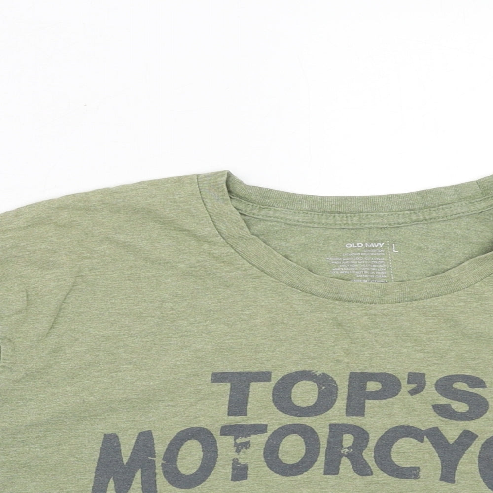 Old Navy Womens Green Cotton Cropped T-Shirt Size L Round Neck - Motorcycle