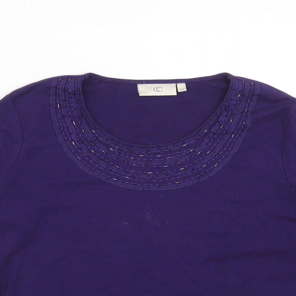 CC Womens Purple Cotton Basic Blouse Size M Round Neck