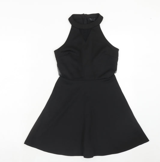 New Look Girls Black Polyester Skater Dress Size 14-15 Years Halter Zip