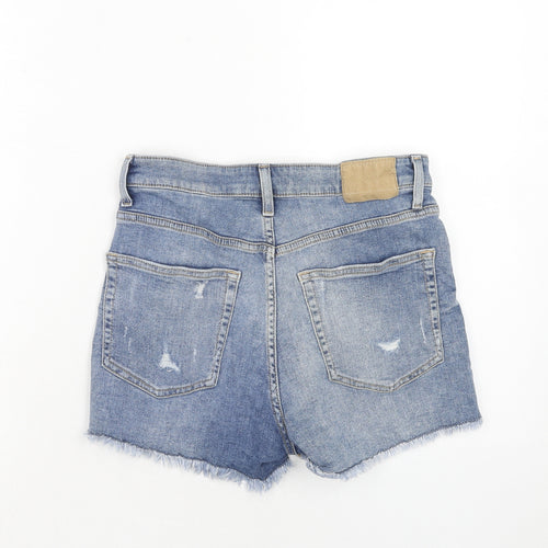 H&M Womens Blue Cotton Hot Pants Shorts Size 12 Regular Zip - Distressed Look