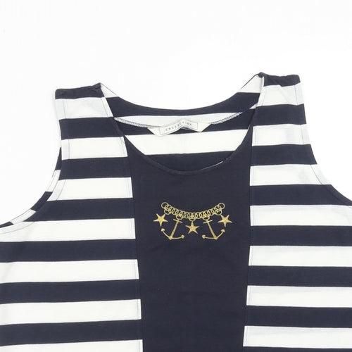 Collection Womens Blue Striped Cotton Basic Tank Size M Round Neck