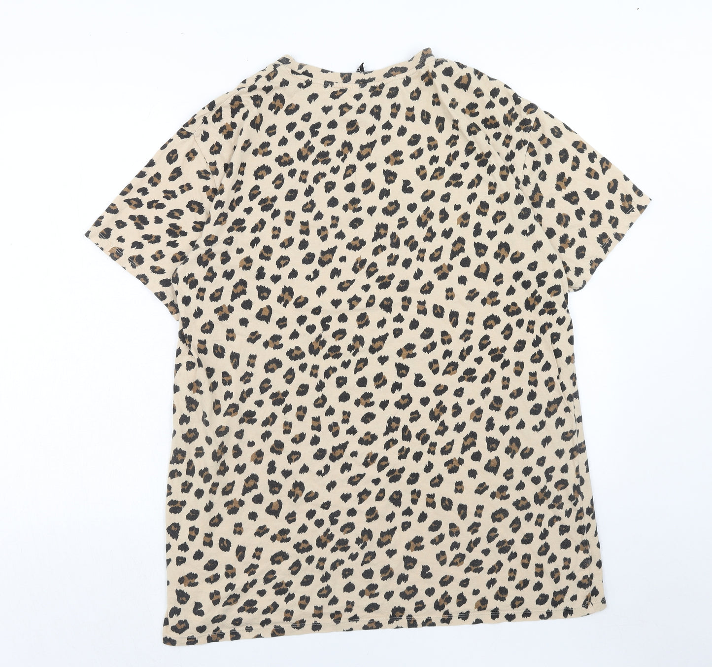 H&M Womens Brown Animal Print Cotton Basic T-Shirt Size 14 Round Neck - New York, Leopard Print