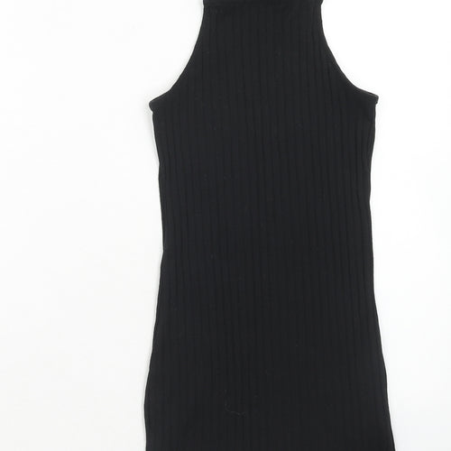 New Look Girls Black Polyester Tank Dress Size 9 Years Square Neck Pullover