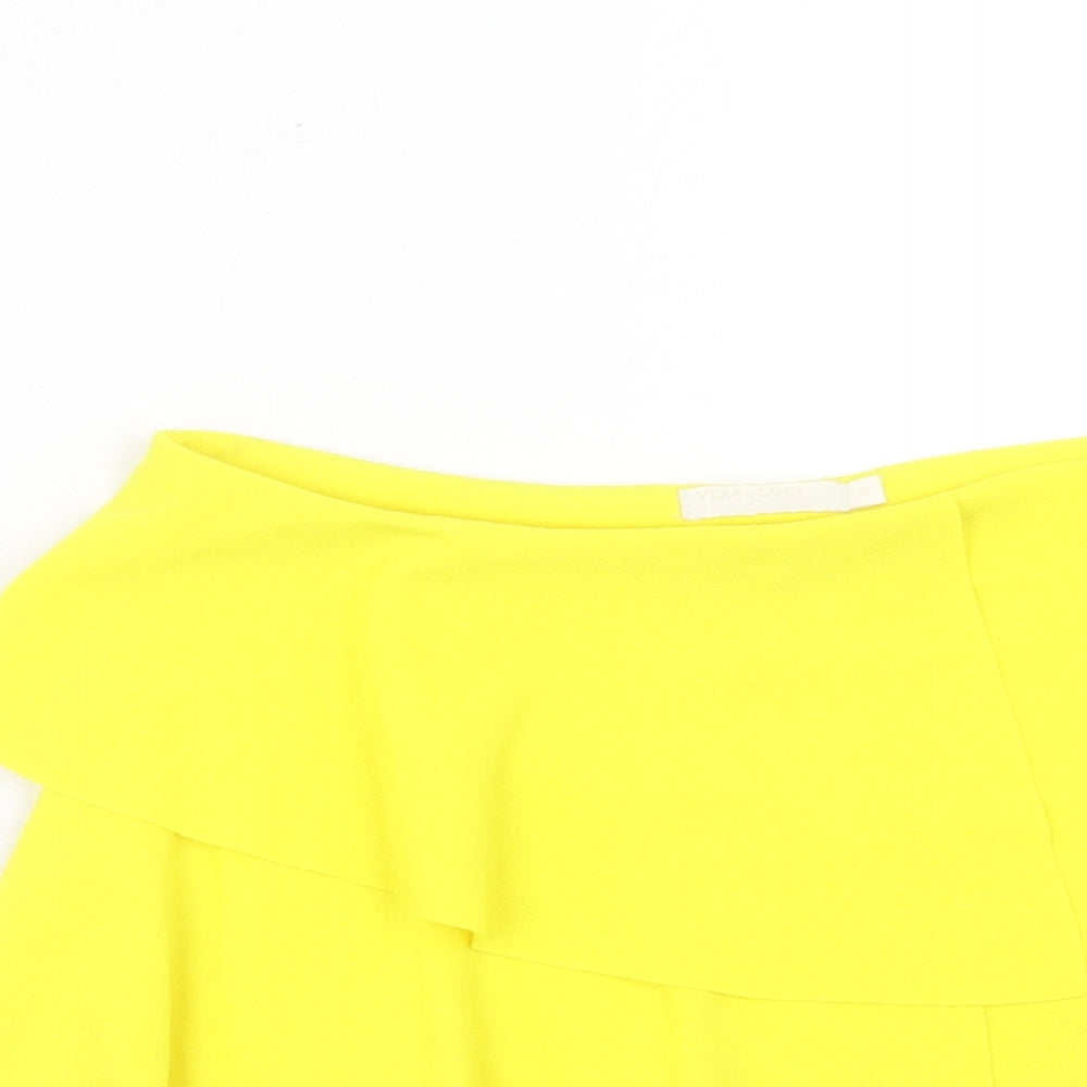 Vero & Lucy Womens Yellow Polyester Mini Skirt Size M Zip