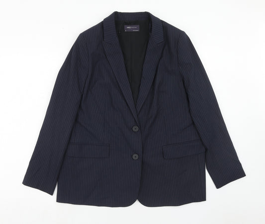 Marks and Spencer Womens Blue Pinstripe Polyester Jacket Suit Jacket Size 16