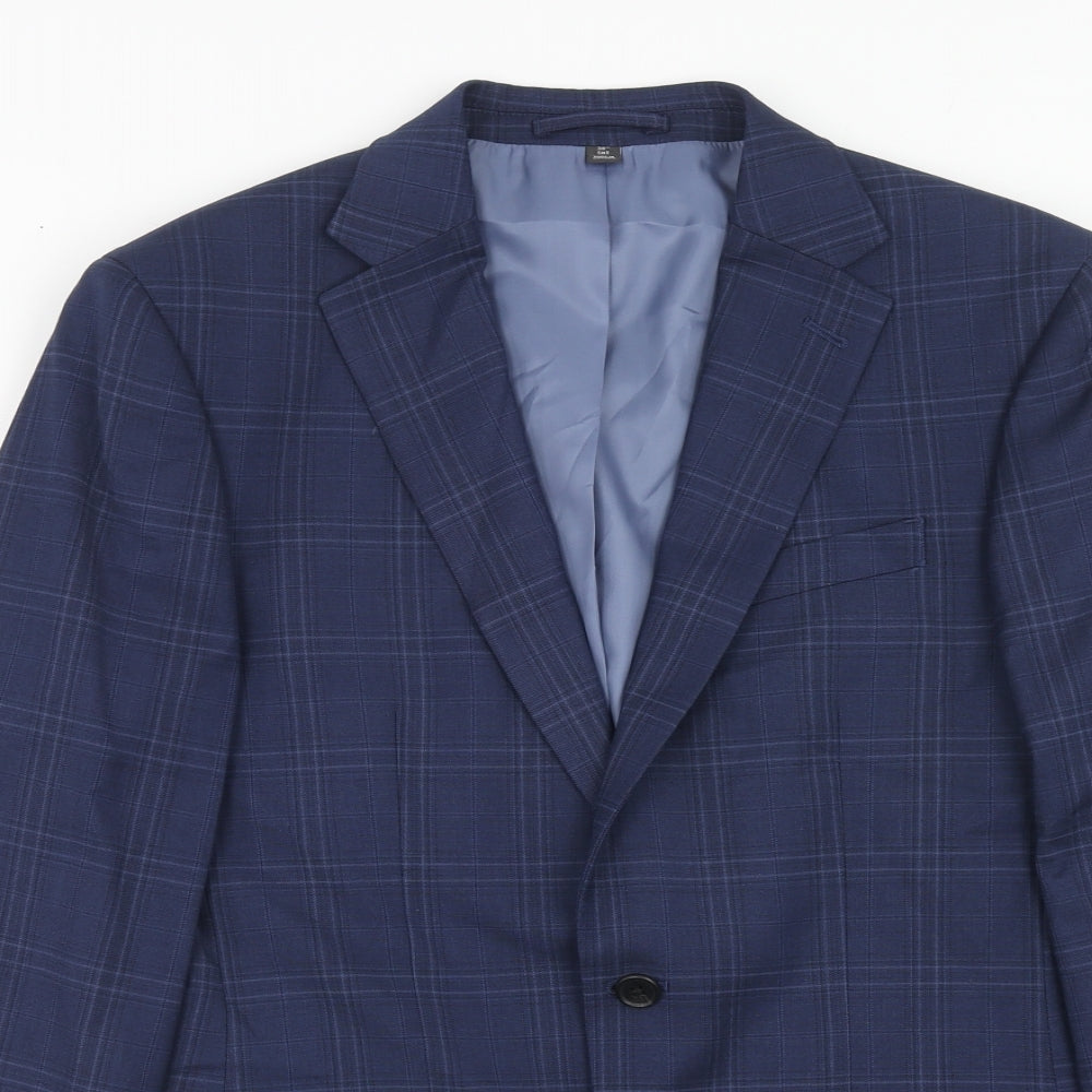 Marks and Spencer Mens Blue Plaid Polyester Jacket Suit Jacket Size 38 Regular