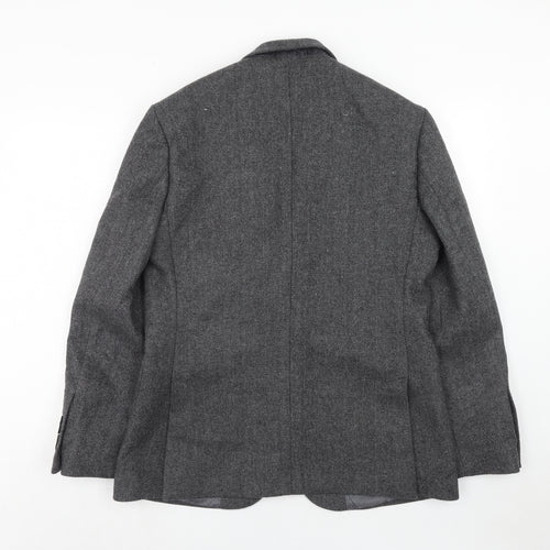Jaegar Mens Grey Herringbone Wool Jacket Blazer Size 40 Regular