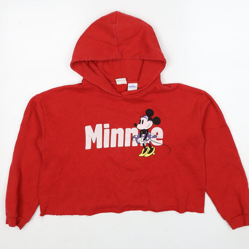 Disney Girls Red Cotton Pullover Hoodie Size 9-10 Years Pullover - Minnie Mouse Cropped