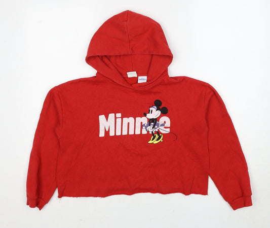 Disney Girls Red Cotton Pullover Hoodie Size 9-10 Years Pullover - Minnie Mouse Cropped