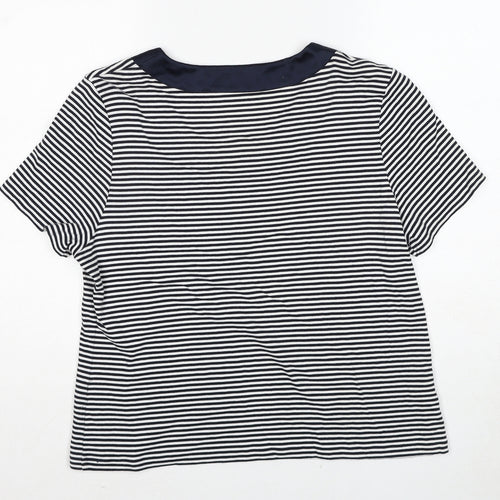 Country Casuals Womens Black Striped Cotton Basic T-Shirt Size XL Scoop Neck - Neckline Detail